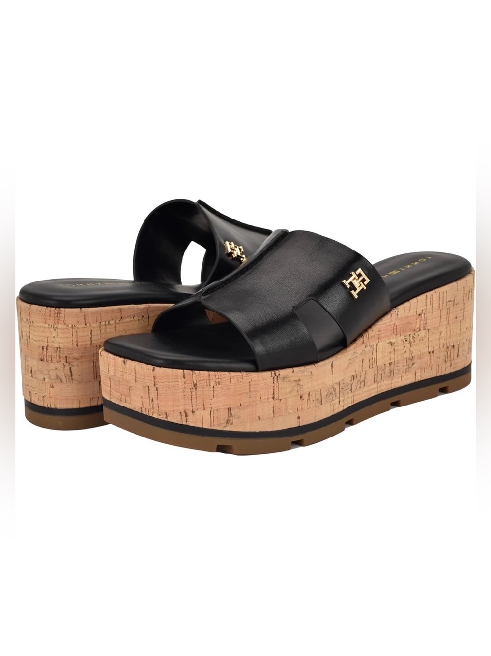 Tommy Hilfiger Heliena Platform Wedge Slide Sandal Black Women’s 7